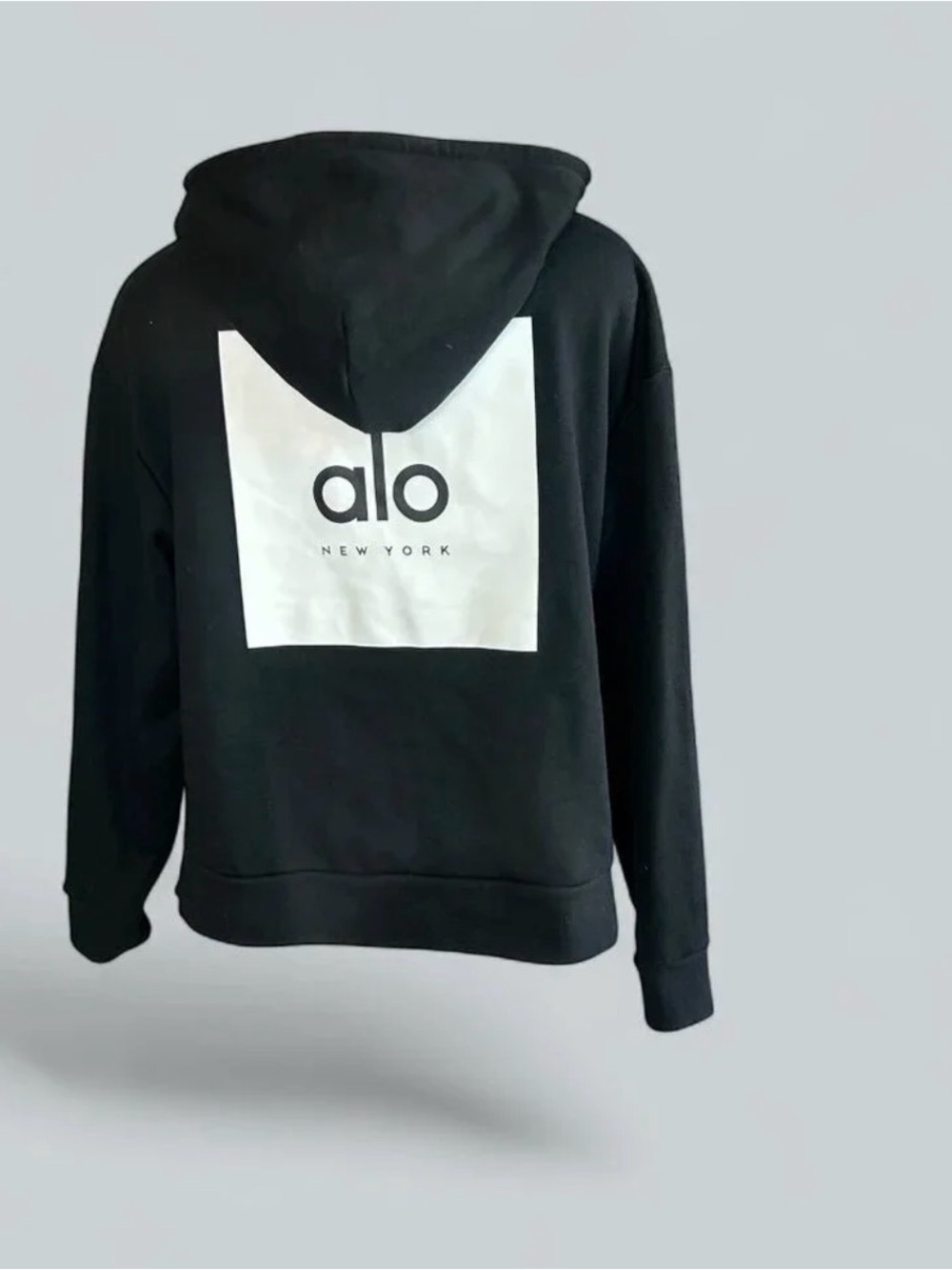 ALO Yoga Black Hoodie with White Logo Block